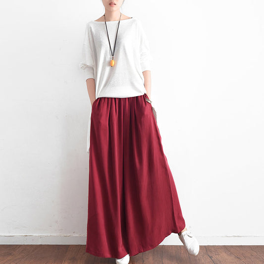 2024 lange Seidenhose mit weitem Bein, drapierte Hose mit hoher Taille