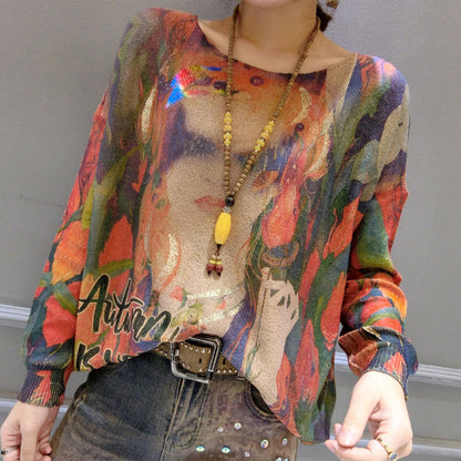 2024 neue mädchen drucke baumwolle pullover plus größe o neck mode pullover stricken tops