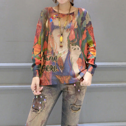 2024 neue mädchen drucke baumwolle pullover plus größe o neck mode pullover stricken tops