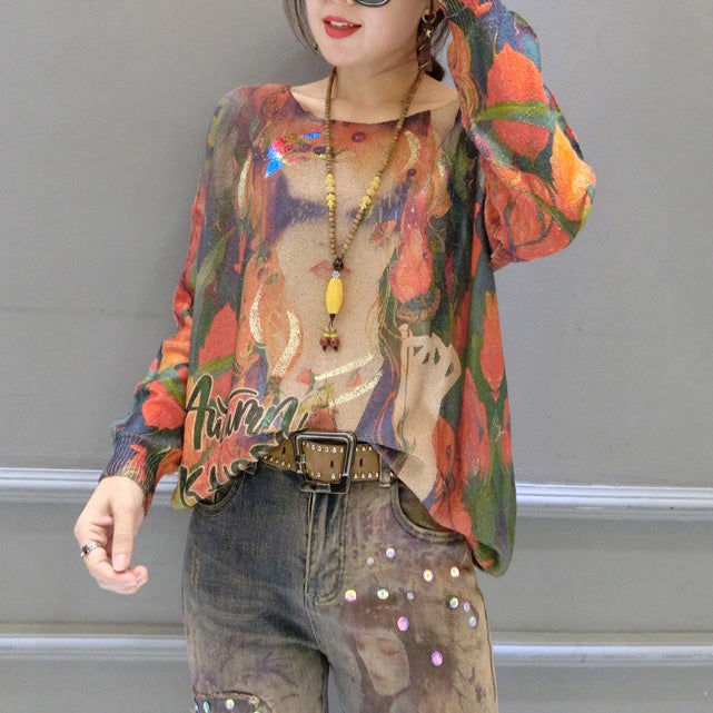 2024 neue mädchen drucke baumwolle pullover plus größe o neck mode pullover stricken tops