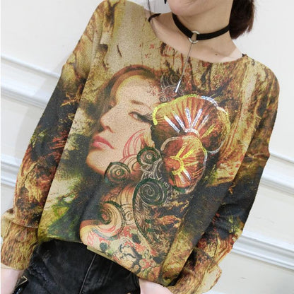 2024 Plus Size Casual Fit Pullover T-Shirts Mode Belle Prints Langarm Strickpullover
