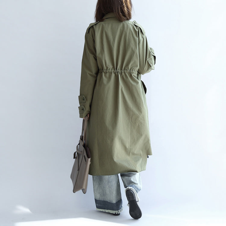 2024 Taschen grüner lässiger Baumwollparka in Übergröße mit Taillenbund und langen Ärmeln