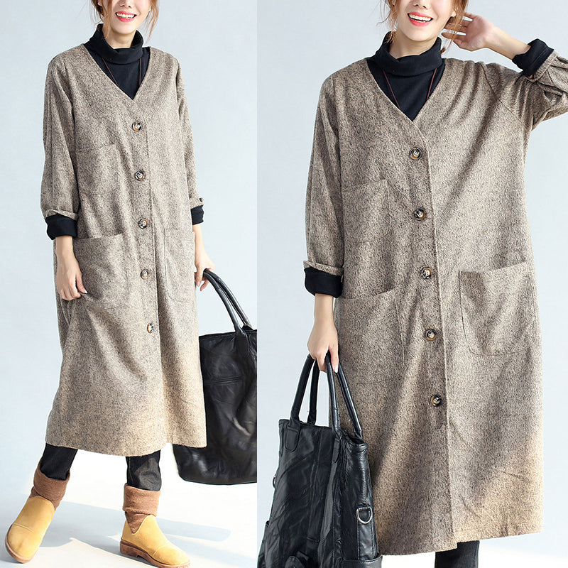 2024 Vintage Taschen Khaki Baumwolle lange Strickjacken Oversize Langarm Trenchcoats