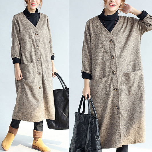 2024 Vintage Taschen Khaki Baumwolle lange Strickjacken Oversize Langarm Trenchcoats