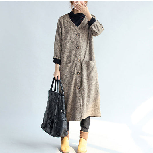 2024 Vintage Taschen Khaki Baumwolle lange Strickjacken Oversize Langarm Trenchcoats