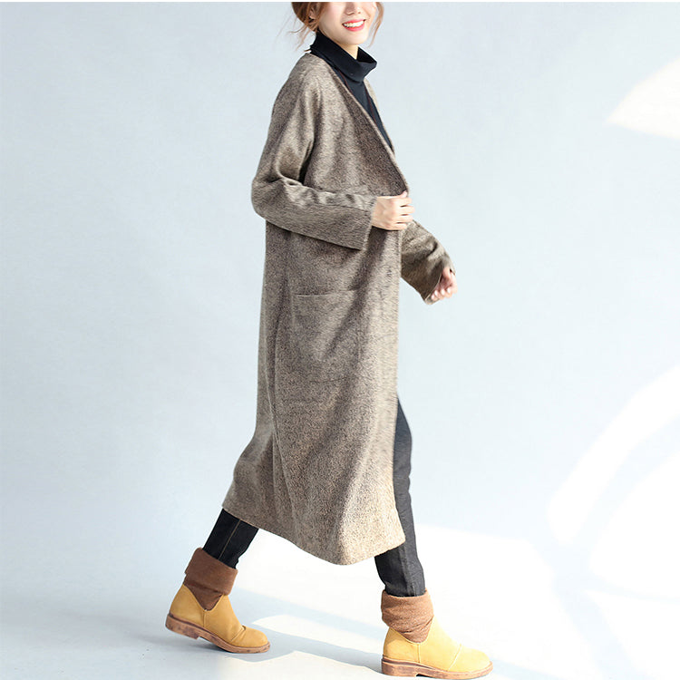 2024 Vintage Taschen Khaki Baumwolle lange Strickjacken Oversize Langarm Trenchcoats