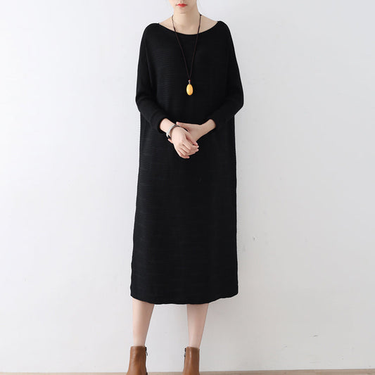 2024 Winter schwarze Pulloverkleider in Übergröße, Strickkleid, warme Winterkleidung aus Baumwolle