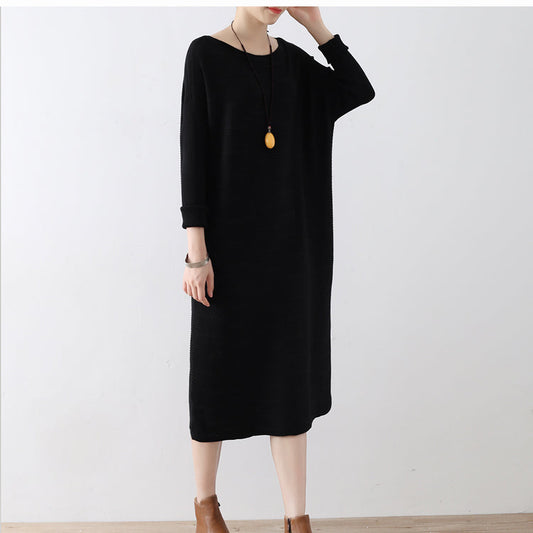 2024 Winter schwarze Pulloverkleider in Übergröße, Strickkleid, warme Winterkleidung aus Baumwolle