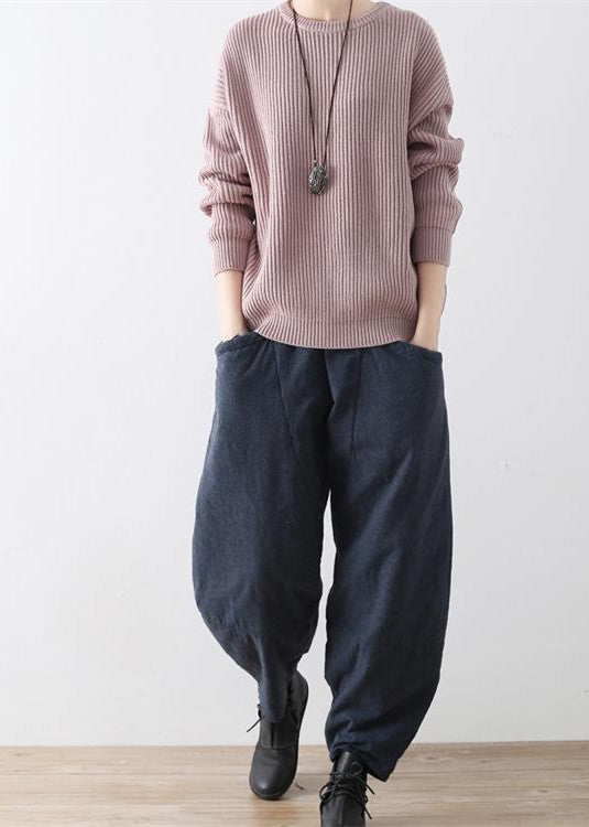 2024 Winter dunkelblaue Baumwollhose warme dicke oversized Leinenhose lässig gemütlicher Stil