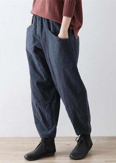 2024 Winter dunkelblaue Baumwollhose warme dicke oversized Leinenhose lässig gemütlicher Stil