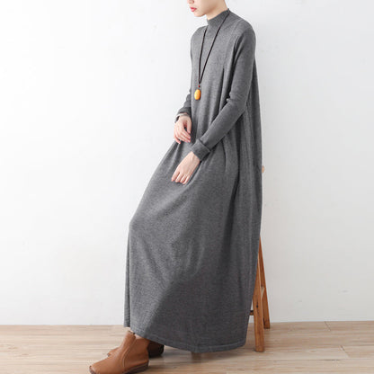2024 Winter grau stricken Maxi-Kleider elegante warme Wollkleider Kaftane Kleid