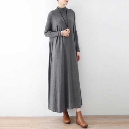 2024 Winter grau stricken Maxi-Kleider elegante warme Wollkleider Kaftane Kleid