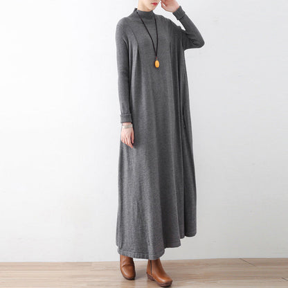 2024 Winter grau stricken Maxi-Kleider elegante warme Wollkleider Kaftane Kleid