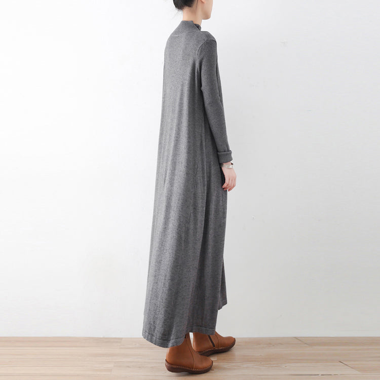 2024 Winter grau stricken Maxi-Kleider elegante warme Wollkleider Kaftane Kleid