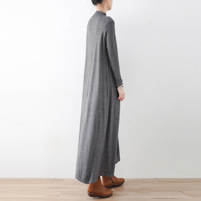 2024 Winter grau stricken Maxi-Kleider elegante warme Wollkleider Kaftane Kleid