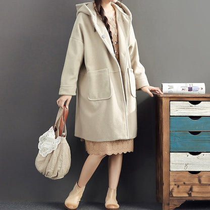 2024 Winter hellgelbe Wollmäntel plus Größe mit Kapuze eleganter Trenchcoat
