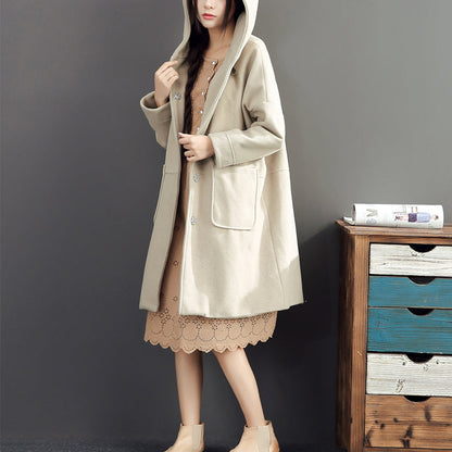 2024 Winter hellgelbe Wollmäntel plus Größe mit Kapuze eleganter Trenchcoat