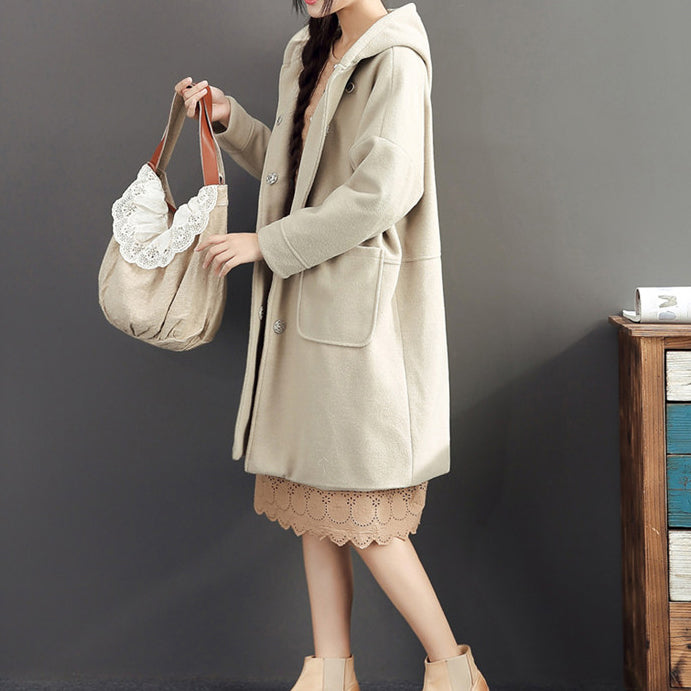 2024 Winter hellgelbe Wollmäntel plus Größe mit Kapuze eleganter Trenchcoat
