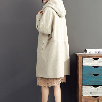 2024 Winter hellgelbe Wollmäntel plus Größe mit Kapuze eleganter Trenchcoat
