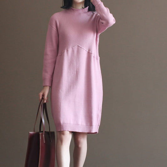 2024 Winter rosa Kaninchen Wollmischung Pullover Kleider lose Vintage Strickkleid
