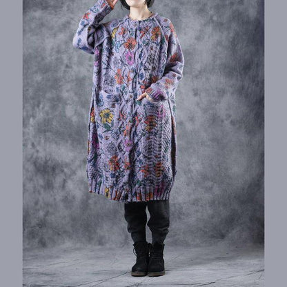 2018 New Vintage Loose Print Thicken Long Sweater Coat For Women - SooLinen