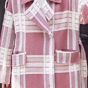 2018 Plaid Wool Coat casual Notched tie waist maxi coat Fashion pockets coat - SooLinen