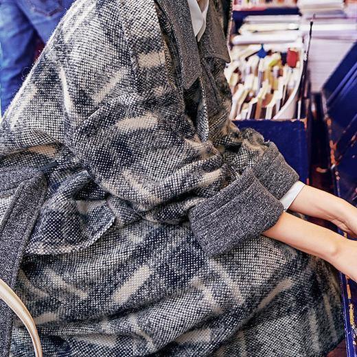 2018 Plaid coat Loose fitting Notched Winter coat Fine double breasted pockets Coats - SooLinen