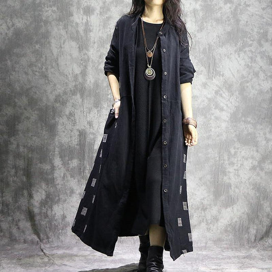 2019 black Plaid Coat trendy plus size stand collar patchwork Coats boutique pockets coats - SooLinen