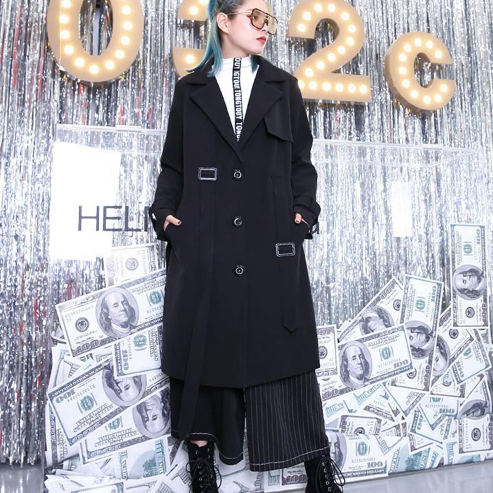 2019 black Winter coat plus size Notched Winter coat boutique pockets baggy coat - SooLinen