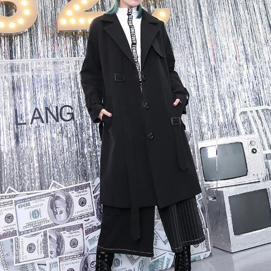 2019 black Winter coat plus size Notched Winter coat boutique pockets baggy coat - SooLinen