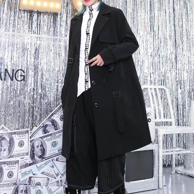2019 black Winter coat plus size Notched Winter coat boutique pockets baggy coat - SooLinen