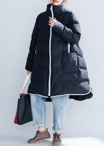 2019 schwarze Baumwolljacke trendige Plus-Size-Stehkragen mit Reißverschluss Warme Taschen dicke Winter-Baumwollmäntel