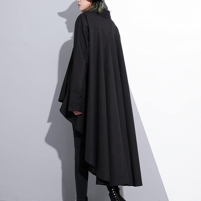 2019 black cotton tops plus size clothing cotton clothing blouses fine low high design lapel collar cotton tops - SooLinen