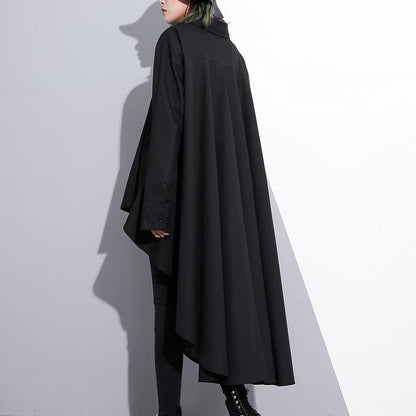 2019 black cotton tops plus size clothing cotton clothing blouses fine low high design lapel collar cotton tops - SooLinen