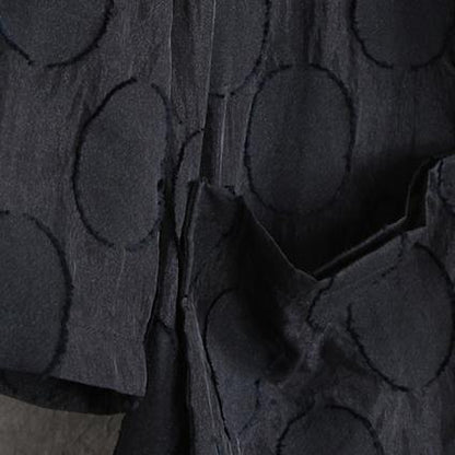 2019 black dotted Jacquard coats plus size Turn-down Collar outwear fine long sleeve pockets long coat - SooLinen