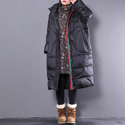 2019 black down coat casual stand collar down coat Elegant pockets zippered overcoat - SooLinen