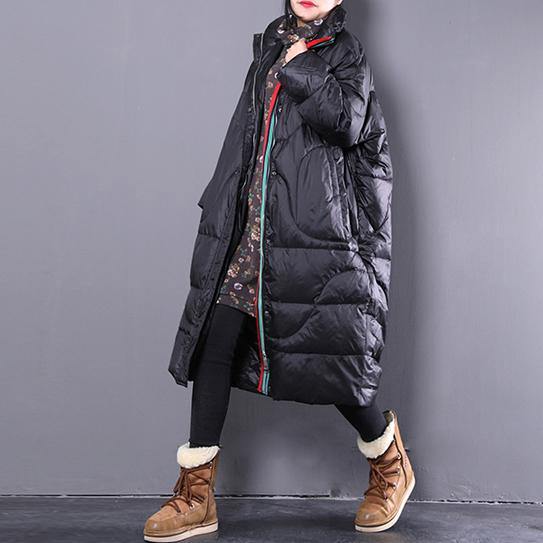 2019 black down coat casual stand collar down coat Elegant pockets zippered overcoat - SooLinen