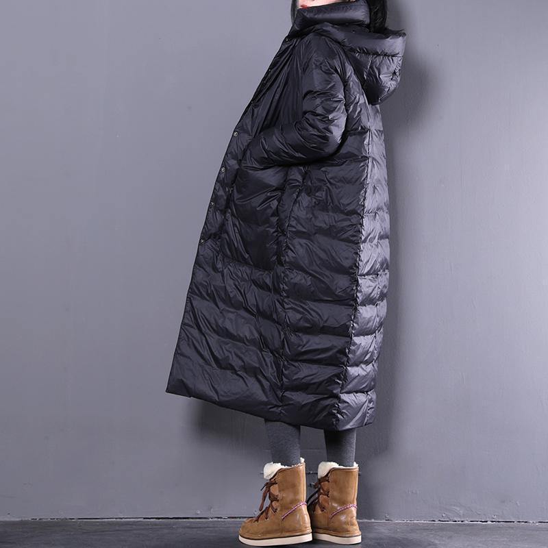 2019 black down coat plus size clothing hooded down coat Casual Large pockets down coat - SooLinen