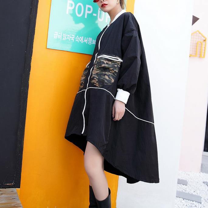 2019 black thin coat casual low high cardigans boutique big pockets jackets - SooLinen