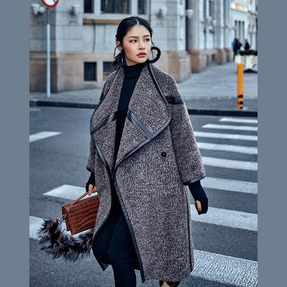 2019 chocolate Wool Coat plus size long coat Fashion Batwing Sleeve maxi coat - SooLinen