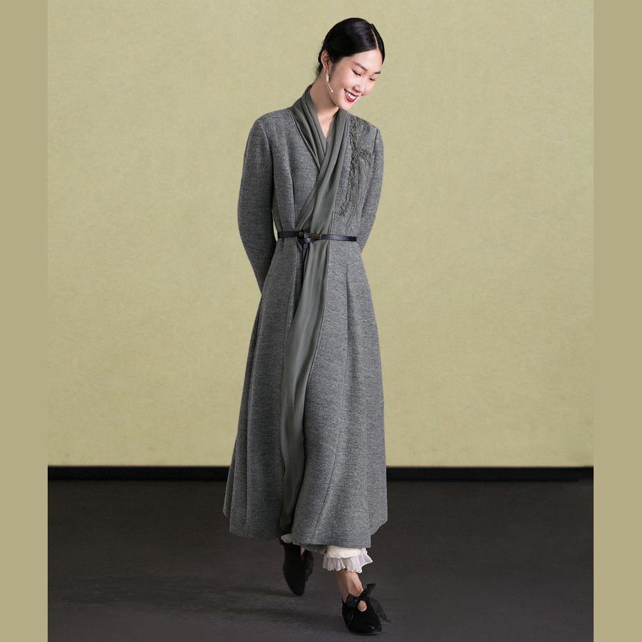 2019 embroidery wool coat for woman plus size maxi coat  women coats - SooLinen