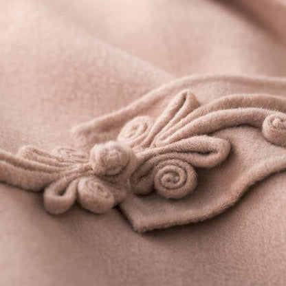 2018 nude pink wool coat plus size tie waist Winter coat lapel collar jacket - SooLinen