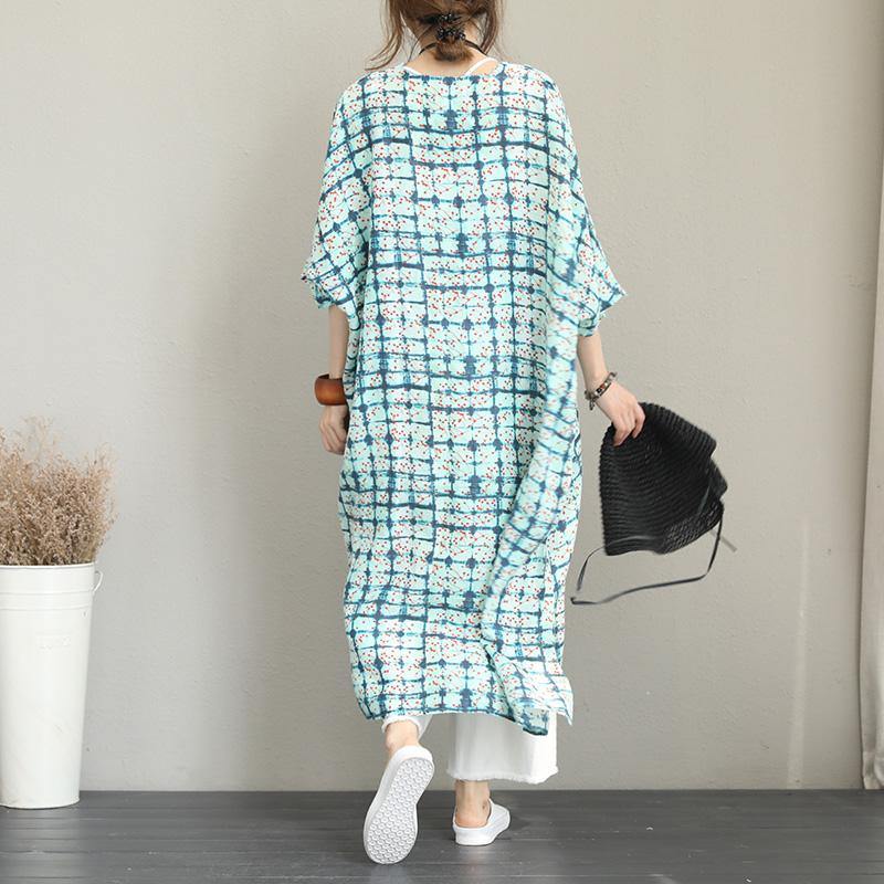 2018 prints linen caftans trendy plus size side open traveling dress boutique batwing sleeve linen caftans - SooLinen