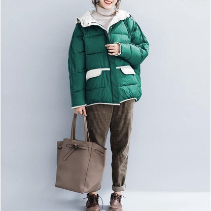 2018 quality green cotton jacket plus size clothing hooded drawstring thick pockets zippered cotton jackets - SooLinen