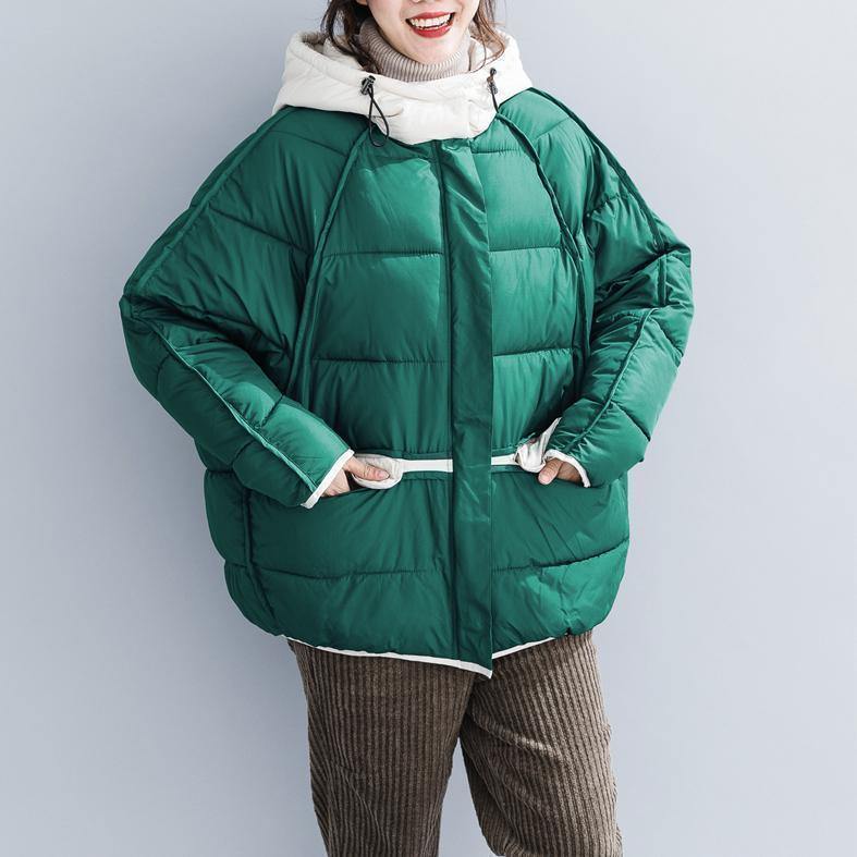 2018 quality green cotton jacket plus size clothing hooded drawstring thick pockets zippered cotton jackets - SooLinen