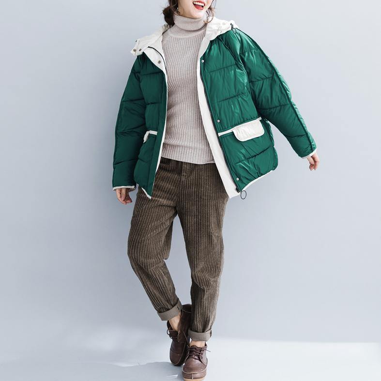 2018 quality green cotton jacket plus size clothing hooded drawstring thick pockets zippered cotton jackets - SooLinen