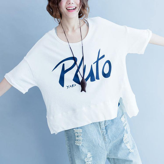 2018 summer front side open cotton pullover oversize short sleeve tops - SooLinen