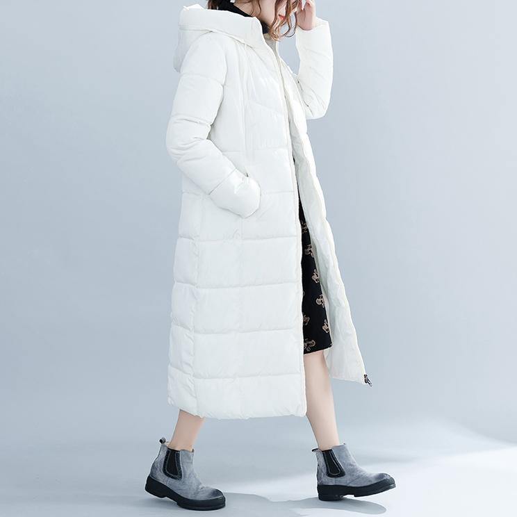 2018 white trendy plus size hooded cotton coat Elegant pockets zippered winter cotton coats - SooLinen