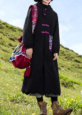 2019 black Parkas for women plus size Jackets & Coats embroidery ruffles hem outwear - SooLinen