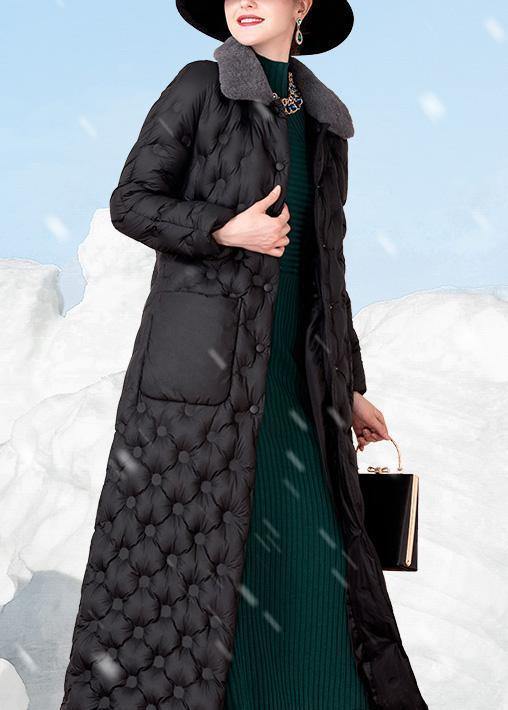 2019 black down coat winter trendy plus size rabbit wool collar winter jacket pockets Elegant winter outwear - SooLinen